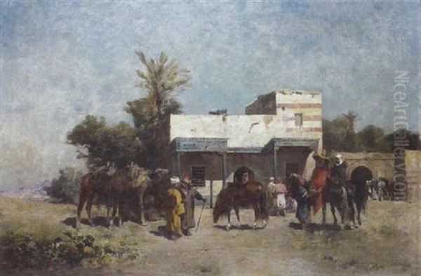 Le Depart Pour La Chasse Oil Painting by Emile Regnault de Maulmain