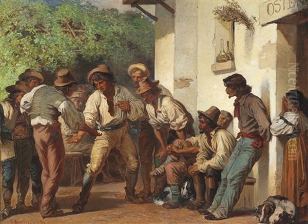 Italian Morra Players Outside An Osteria Oil Painting by Henri Regnault