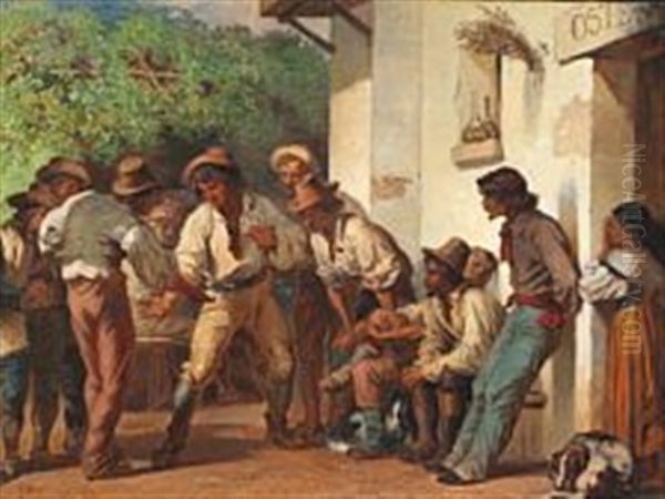 Italian Morra Players Outside An Osteria Oil Painting by Henri Regnault