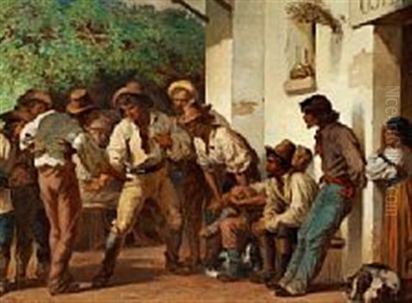 Italian Morra Players Outside An Osteria Oil Painting by Henri Regnault