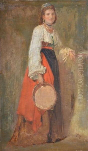 Italienne Au Tambourin, Rome Oil Painting by Henri Regnault