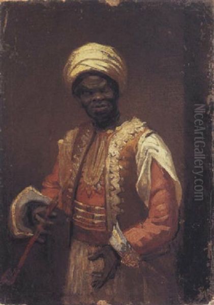 Portrait Of A North African Man Holding A Pipe Oil Painting by Henri Regnault