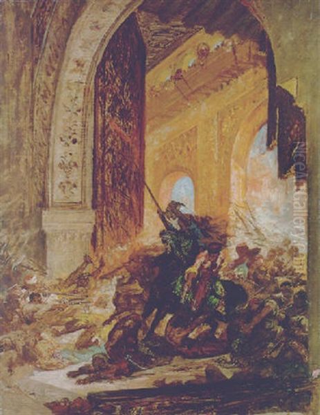 Attack On A Moorish Palace Oil Painting by Henri Regnault