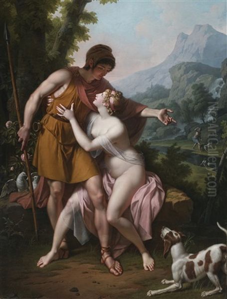 Venus And Adonis Oil Painting by Jean-Baptiste Regnault