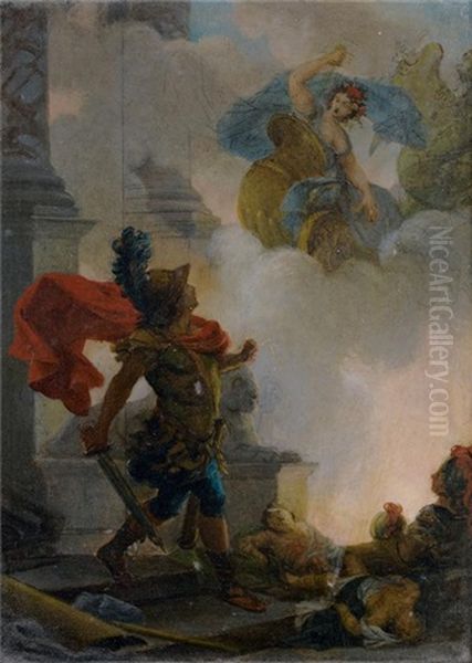 Medee Apres Avoir Poignarde Les Deux Enfants Qu'elle Avait Eus De Jason, Met Le Feu A Son Palais Et Se Sauve A Athenes Oil Painting by Jean-Baptiste Regnault