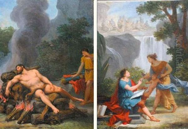 La Mort D'hercule (+ Allegorie Des Arts; Pair) Oil Painting by Jean-Baptiste Regnault