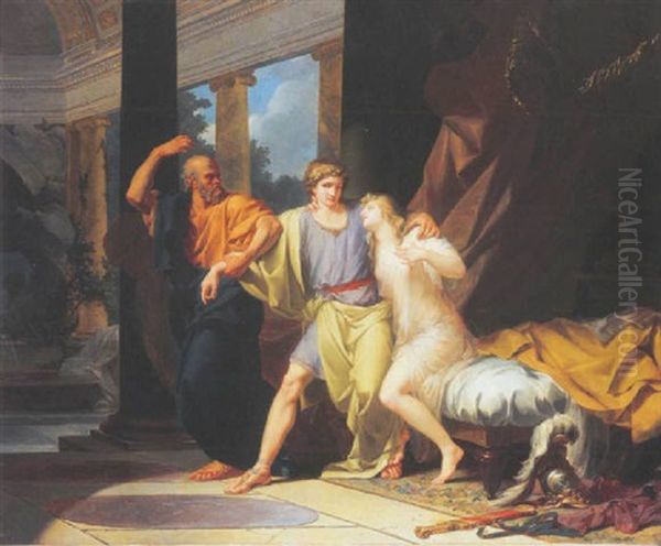 Socrate Arrachant Alcibiade Des Bras D'aspasie Oil Painting by Jean-Baptiste Regnault