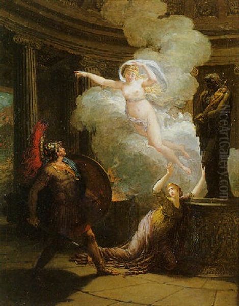 Helene S'etant Retiree Dans Le Temple De Vesta Pendant L'embrasement De Troie, Est Secourue Par Venus, Au Moment Ou Enee Allait L'immoler Oil Painting by Jean-Baptiste Regnault