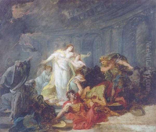 The Death Of Priam Oil Painting by Jean-Baptiste Regnault