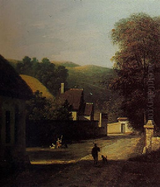 Approaching The Village Oil Painting by Auguste Jacques Regnier