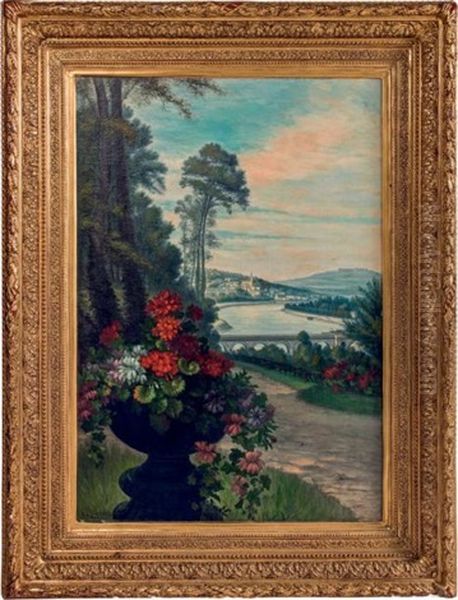 Paysage Au Bouquet Et Au Pont Oil Painting by Ludovic Regnier