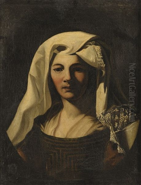 Portrait Of A Woman, Bust-length, In A Painted Oval Oil Painting by Nicolas Regnier