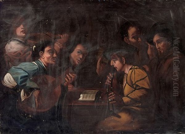 Musicians At A Table Oil Painting by Nicolas Regnier