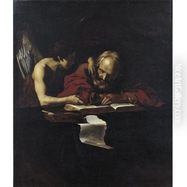 Saint Matthew And The Angel Oil Painting by Nicolas Regnier