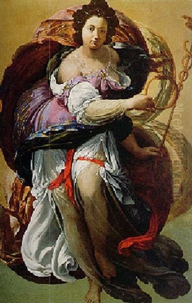 Female Personification Of Eternal Peace (or Wisdom?) In Billowing Drapery Oil Painting by Nicolas Regnier