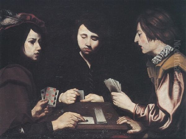 Les Joueurs De Cartes Oil Painting by Nicolas Regnier