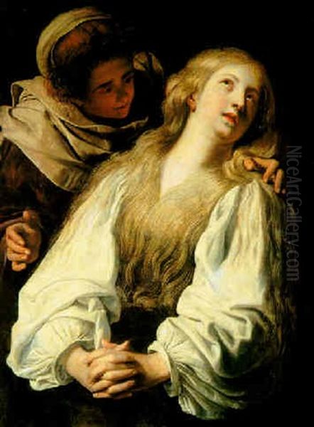 The Penitent Magdalene With A Maidservant Oil Painting by Nicolas Regnier