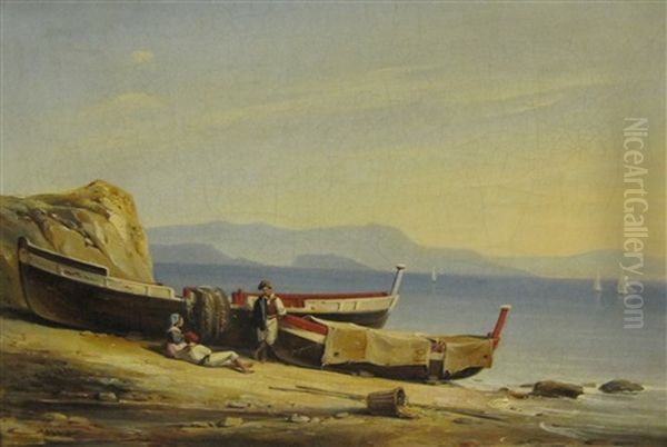 On An Italian Shore Oil Painting by Alphee De Regny