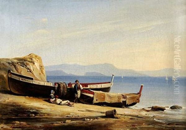 Barque Sur La Plage Oil Painting by Alphee De Regny