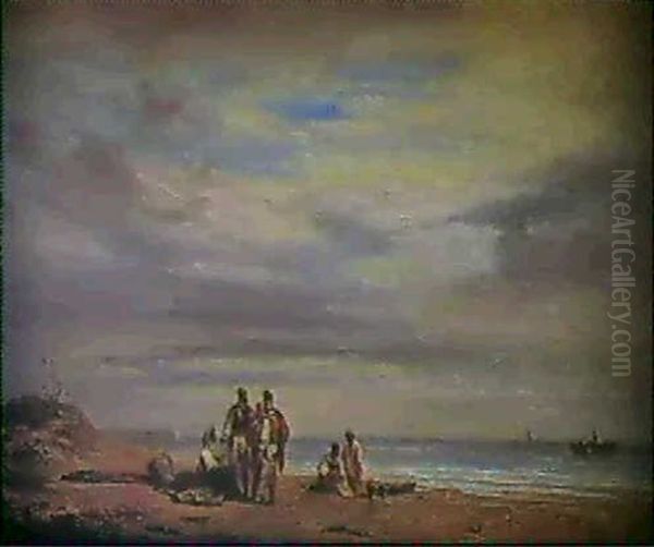 Rivage Pres De Naples Oil Painting by Alphee De Regny