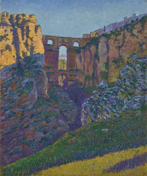 El Tajo De Ronda (the Puente Nuevo, Ronda) Oil Painting by Dario de Regoyos