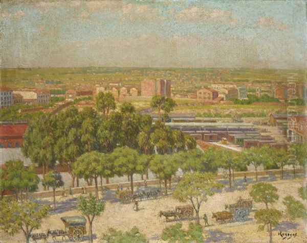 Vista De Madrid, Estacion Del Norte (madrid, North Station) Oil Painting by Dario de Regoyos