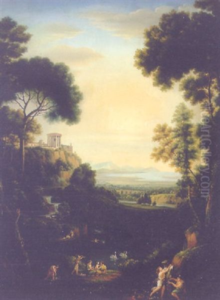 Arkadische Landschaft Mit Nymphen, Die Eine Satyrherme Schmucken Oil Painting by Friedrich Rehberg