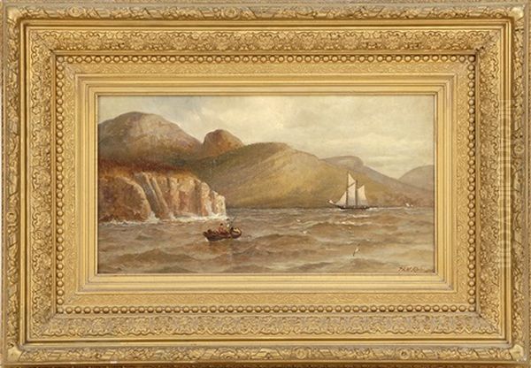 Boats Off A Cliff-lined Coast Oil Painting by Frank Knox Morton Rehn