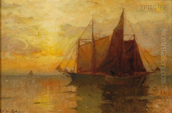 Sailing Vessel At Sunset Oil Painting by Frank Knox Morton Rehn