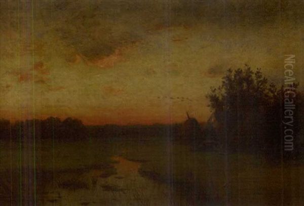 Landscape At Sunset Oil Painting by Frank Knox Morton Rehn