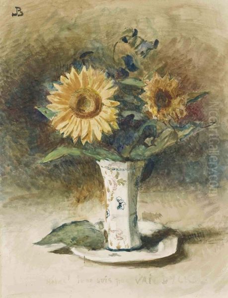 Helas! Je Ne Suis Pas Van Dyck: Two Sunflowers In A Vase Oil Painting by Bonnat Leon