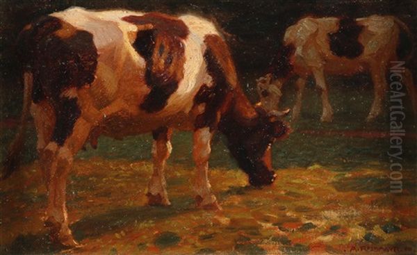 Kuhe Oil Painting by Albert Reibmayer