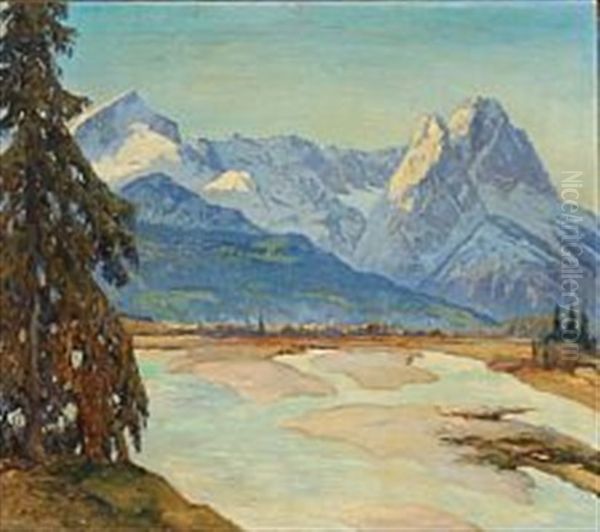 Die Zugspitze Oil Painting by Albert Reich