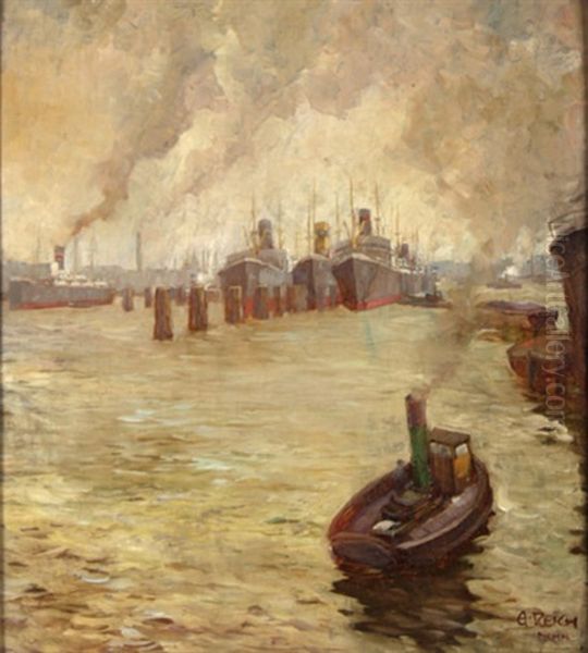 Hamburg Hafen Oil Painting by Albert Reich