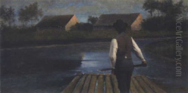 Abend Am Flus Oil Painting by Albert Reich