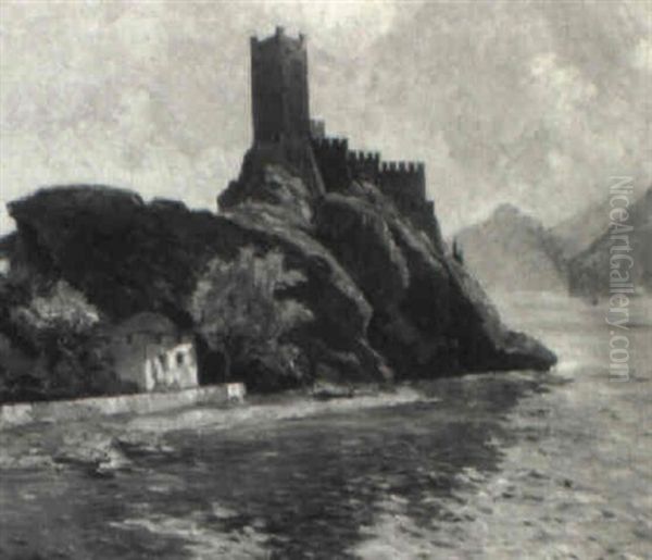 Castle On The Rhine Oil Painting by Albert Reich