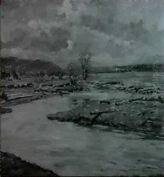 River Landscape Oil Painting by Albert Reich