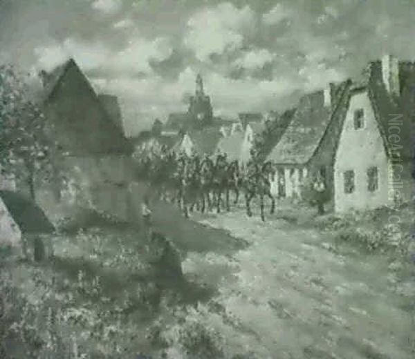 Kavallerie In Suddeutscher Kleinstadt Oil Painting by Albert Reich