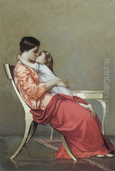 Mother And Child Oil Painting by Theophilus (Theodore) Reichard