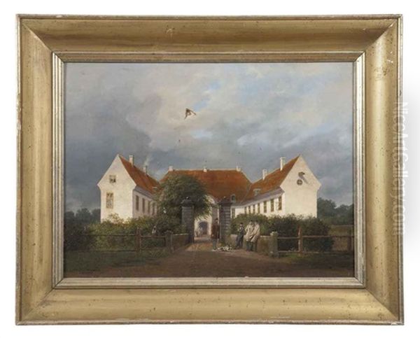 Untitled (figures Before A Great House) Oil Painting by Ferdinand Reichardt