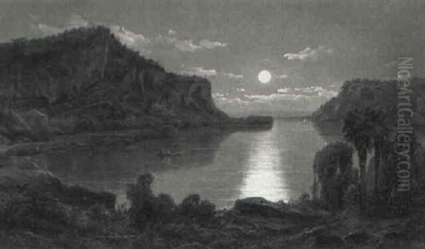 South American Landscape In Moonlight Oil Painting by Ferdinand Reichardt