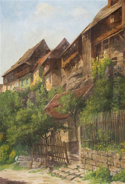 In The Village Oil Painting by Augusta Wilhelmine Reichelt