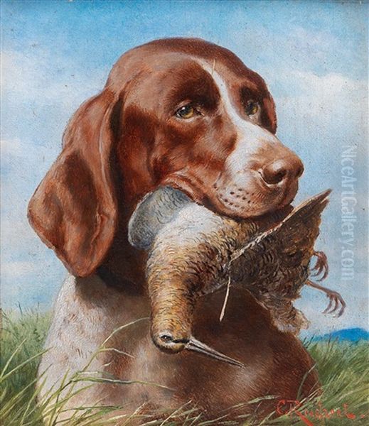 Gundog With Snipe Oil Painting by Carl Reichert