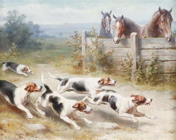 Landschaft Mit Hunden Und Pferden Oil Painting by Carl Reichert