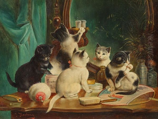 Playing Cats Oil Painting by Carl Reichert