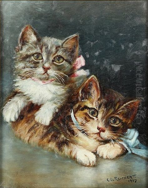 Two Kittens Oil Painting by Carl Reichert