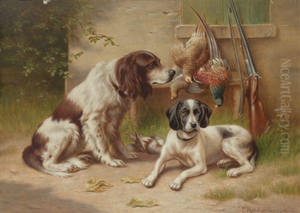 Jagdhunde Bewachen Erlegte Fasane Oil Painting by Carl Reichert