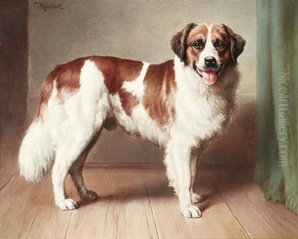 Portrait Of A St. Bernard Oil Painting by Carl Reichert