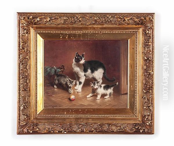 Katze Mit Ihren Spielenden Jungen Oil Painting by Carl Reichert