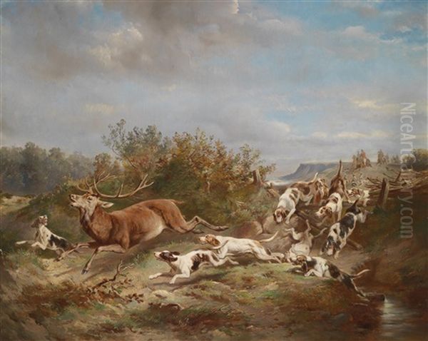 Rotwildjagd Oil Painting by Carl Reichert